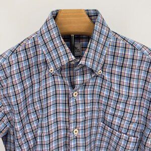 Peter Millar Mens Small Plaid Button-Up Shirt Blue Purple 100% Cotton Long Sleev